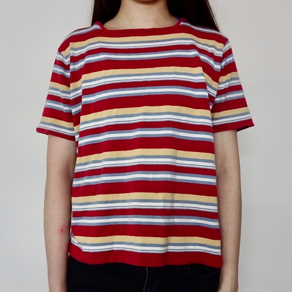 VINTAGE COLOURFUL STRIPED T-SHIRT - Picture 1 of 4